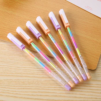 

2 Pcs/Lot Rainbow Color Gel Pens 6 in 1 Color Pens DIY Album Photo Decoration Highlighter Marker Pen Stationery School Supplies