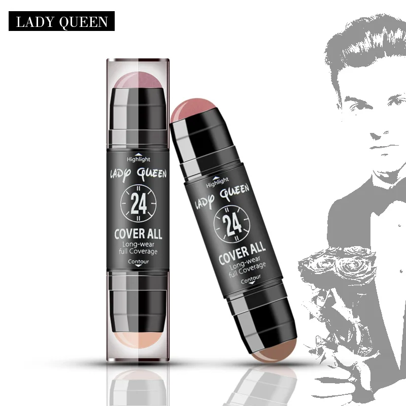 Lady Queen 4 Colors Double Head 3D Bronzer Highlighter Shimmer Long
