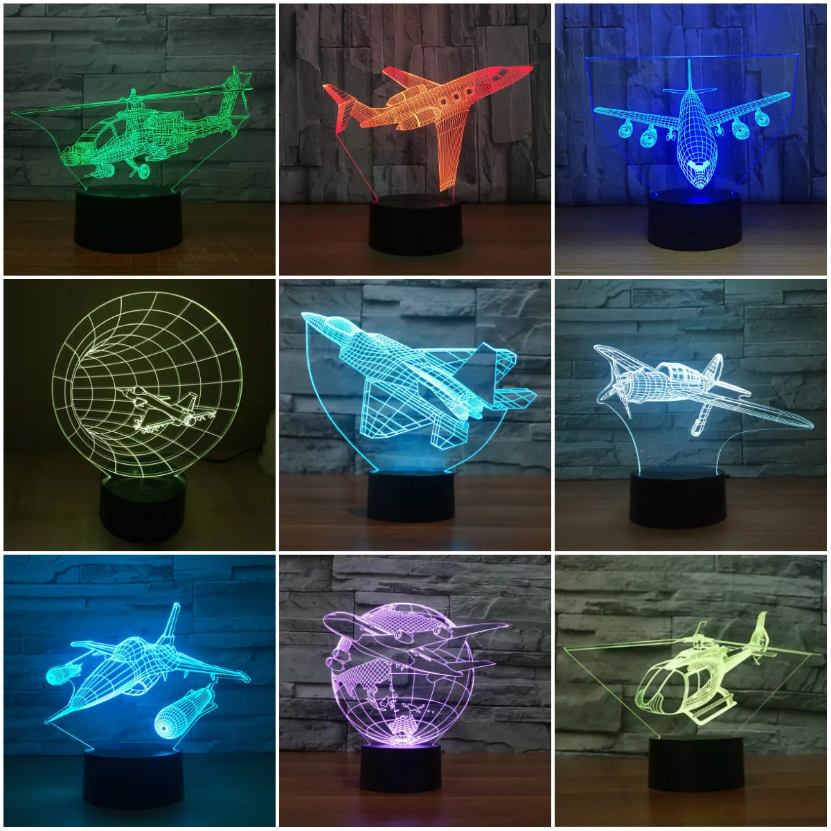 7 видов цветов Изменение ночник 3D Led авиационный самолет моделирование сенсорная