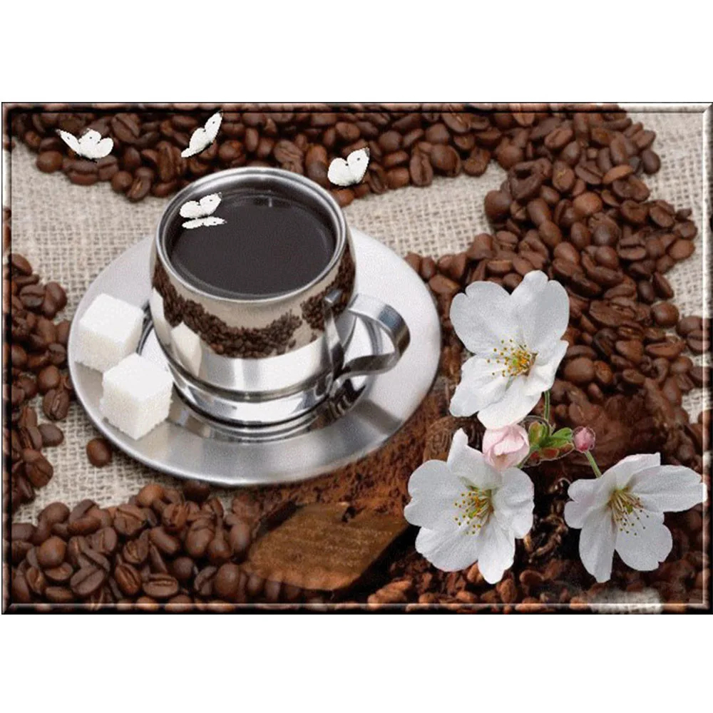 

LI LOYE Coffee Diamond Embroidery Flowers DIY Diamond Painting Cross Stitch Full Diamond Icon Mosaic Home Decor Paintings RT1131