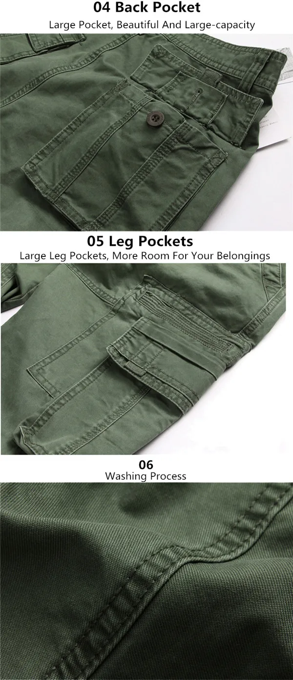 Men's Retro Big Pocket Cargo Pants Casual Straight Leg Cotton Trousers