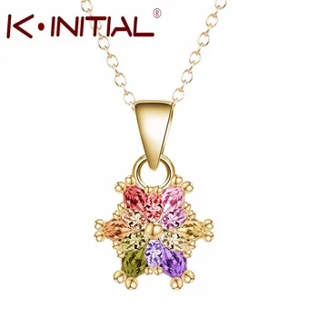 1Pcs Crystal Zircon Flower Necklace Bijoux Colors Star Pendants Necklaces Gold Plated Jewelry For Women Christmas Holiday Gift