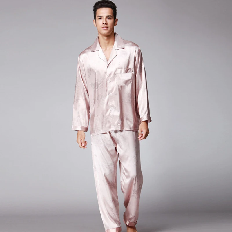 SSH006, Мужская атласная Шелковая пижама, серый, верблюжий, полная длина, ночное белье, халат, одежда для отдыха, пижама, домашняя одежда, мужской пижамный комплект