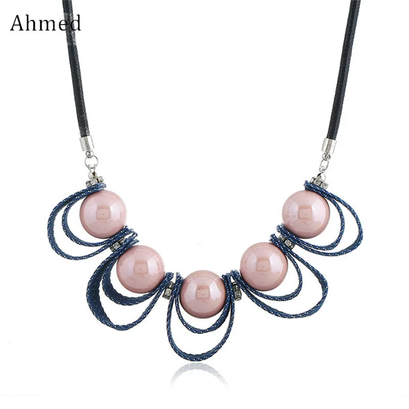 

Ahmed New 2018 Statement Necklace Beads for Women Fashion Imitation Pearls Pendant Leather Collar Necklace Jewelry Accessory