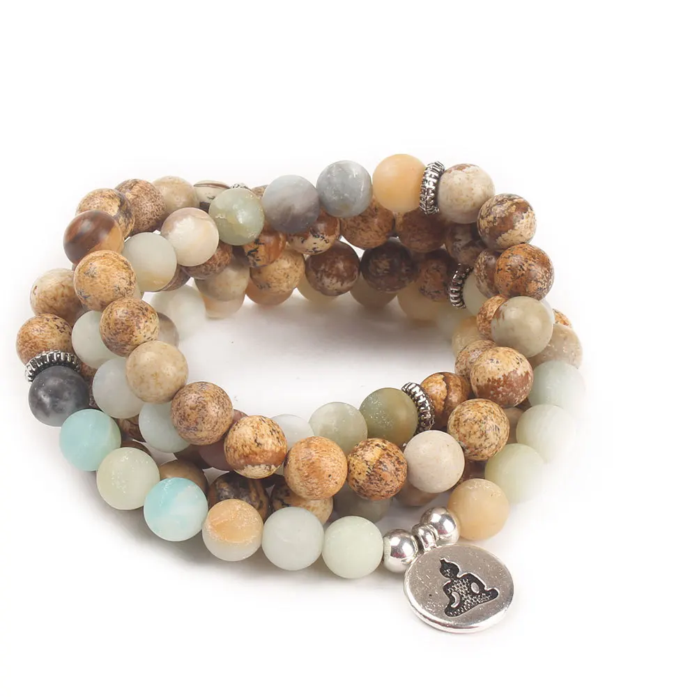 

108 Matte Frosted Amazonite beads bracelet or necklace buddha lotus yoga engery healing jewelry buddhism Charm bracelet