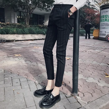 

Pants men's spring 2018 new fashion stripes Korean feet pants men's casual nine pants business youth Slim trousers