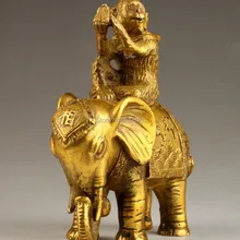 Винтаж Коллекция Ручной Работы Яркие Обезьяна Слон Латуни, Статуи