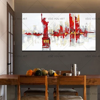 

Modern Abstract 100% Handmade Fashion Statue Of Liberty Silk Light Canvas Home Room Wall Handpained Decor Room Decoration Gift