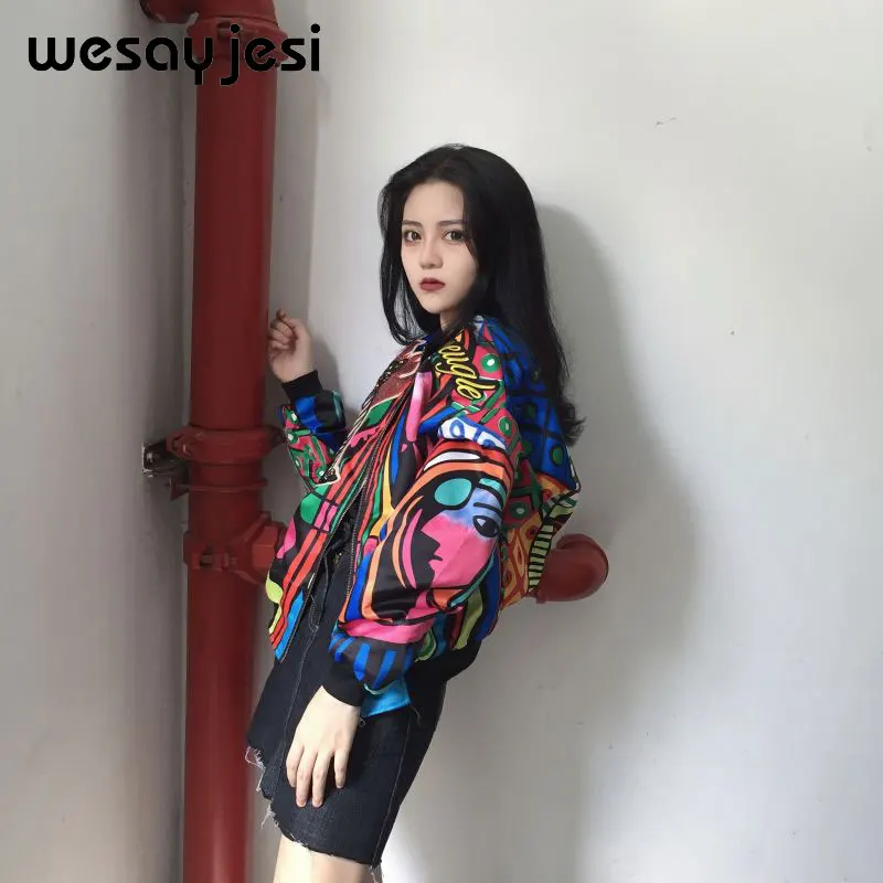 2018 Boho Vintage Floral Print Bomber Jacket Women Coat streetwear O-Neck Long Sleeve Streetwear Outwear Casual Casaco Feminino Coats