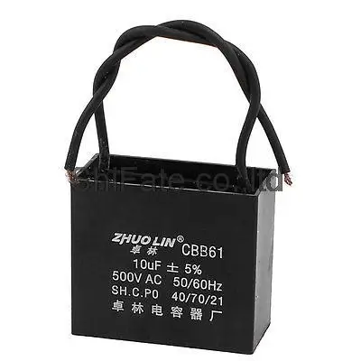 

AC 500V 10uf 50/60Hz 2 Wire Lead Motor Run Fan Capacitor CBB61 Black