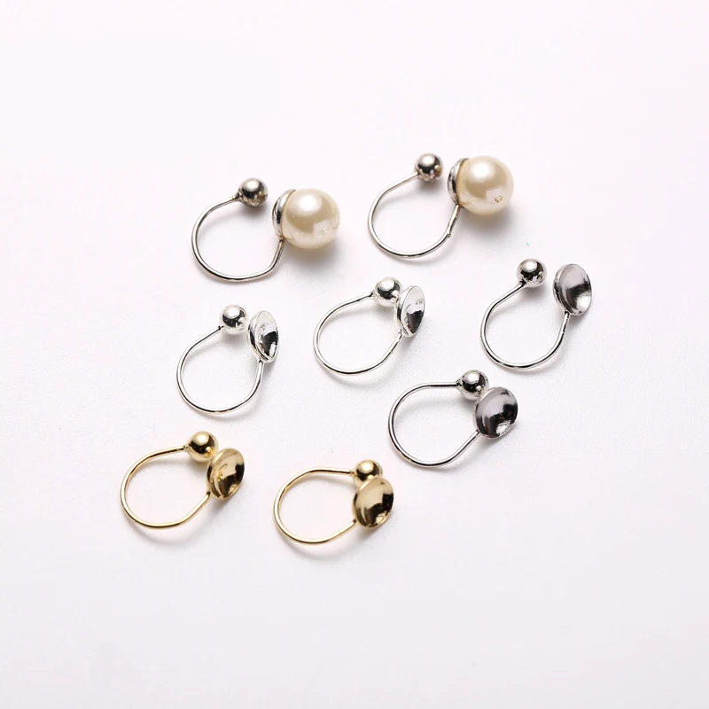 

10pcs/lot, Ear clip Pearl cup holder Painless No ear hole False earrings Prevent allergy copper DIY Jewelry Accessories