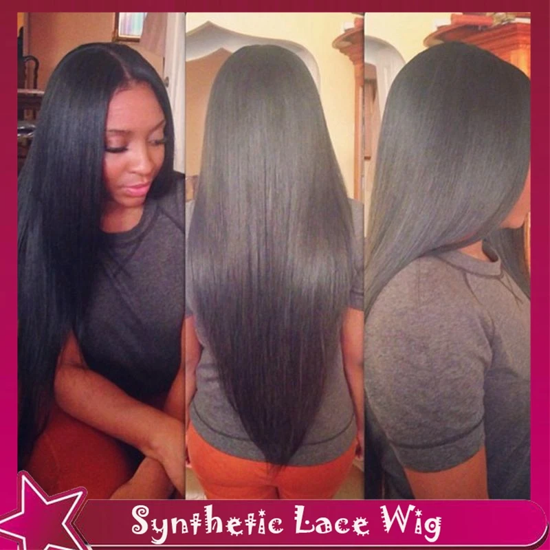 Top Quality Long Silky Straight Heat Resistant Wig Natural Hairline Synthetic Full Lace Front/No Lace Front Wig For Black Women