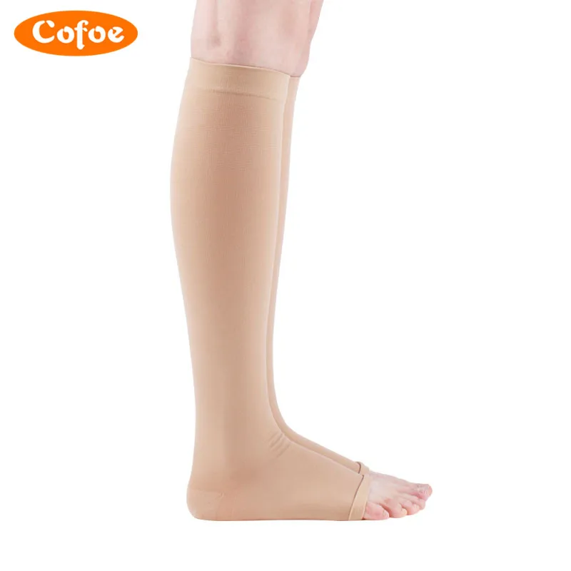 

Cofoe 1 Pair Medical Compression Socks 23-32mmHg Pressure Level 2 Calf Peep-to Varicose Veins Socks Open/close Toe Skin&Black
