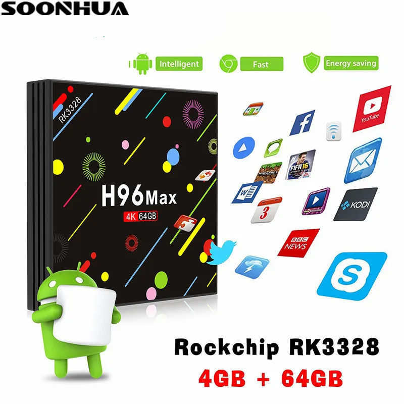 

SOONHUA H96 4G 64G Quad Core 4K Smart TV Set top Box Android 7.1 TV Box Mini HD TV Box2.4GHz USB3.0 WiFi Bluetooth Media Player