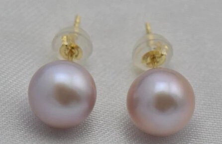 

charm 0000354 8.5-9mm round lavender FW pearl earring 18k gold stud