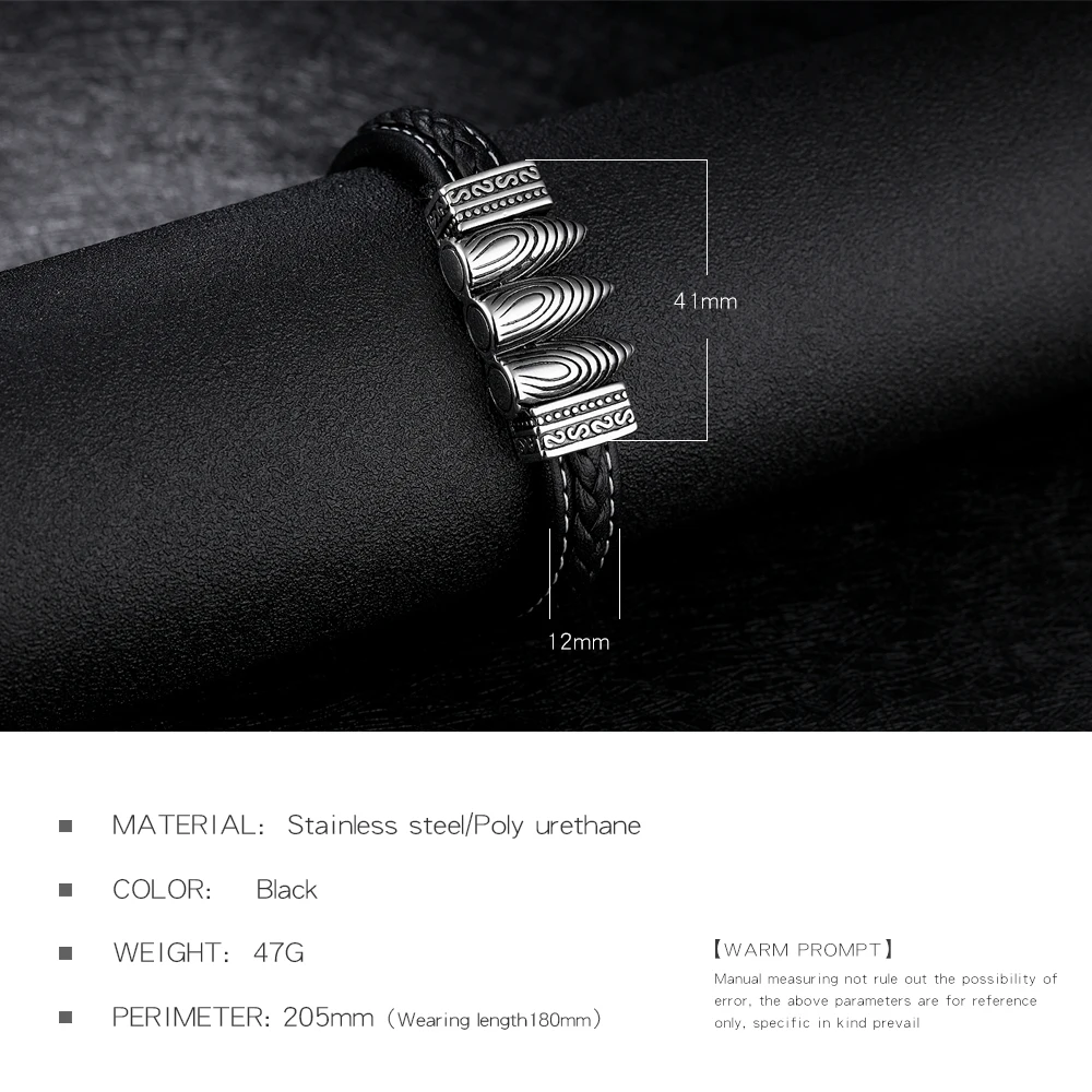 Fate Love Vintage Black Leather Bracelet Three Fancy Bullets Design Bracelet Men Punk Wristband Magnet Male Charm Jewelry FL1235