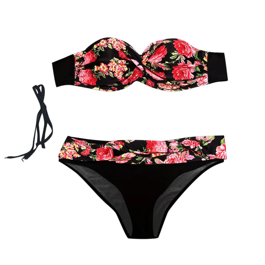 Flower Women's Push Up 2 Piece Swimsuit Beachwear Gradient Quality Print Bikinis