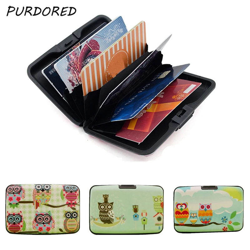 

PURDORED 1 pc Cartoon Owl Card Holder Rfid Card Wallet Case Unisex Aluminum Business Card Case tarjetero mujer Dropshipping