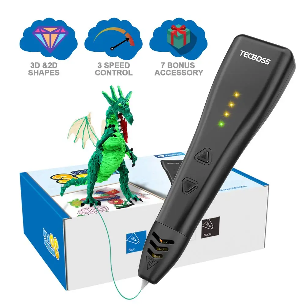 

3D Printer Printing Pen with Adjustable Speed Upgraded 3D Printer Motors Bonus PLA Filament 3D Pen Drawing Stencils for Kids