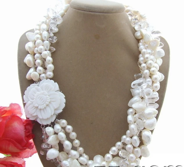 

FREE SHIPPING>>@@@ A1461 5Strds Pearl&Salt Sea Pearl&Shell Pearl& Crystal Necklace