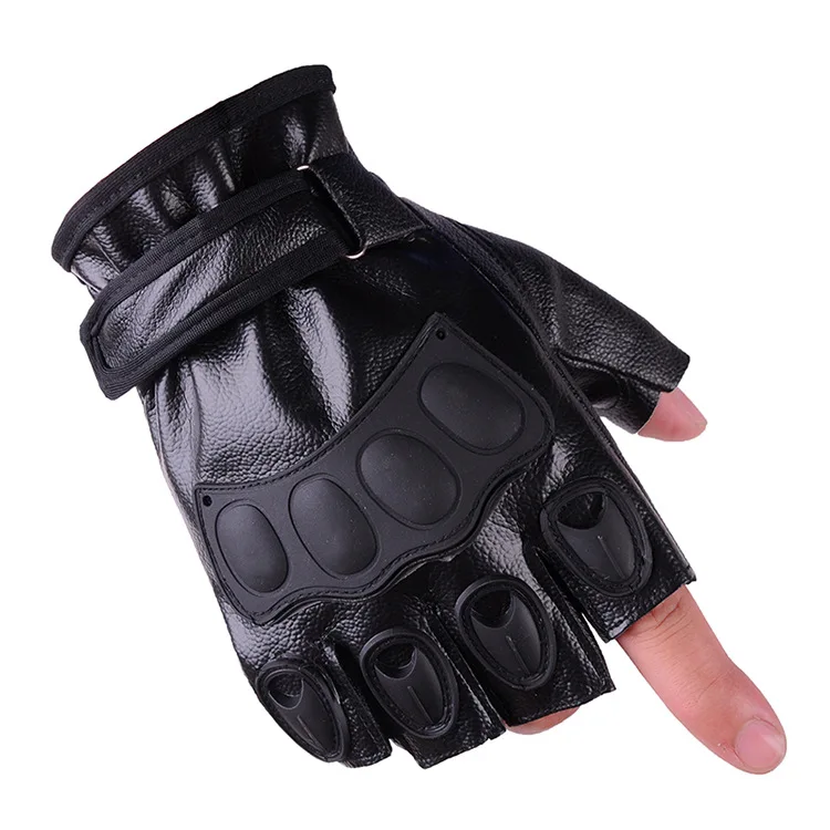 Мужские и женские велосипедные кожаные перчатки без пальцев, резиновые защитные мягкие уличные перчатки с полупальцами, эластичные тонкие летние перчатки - Цвет: Black