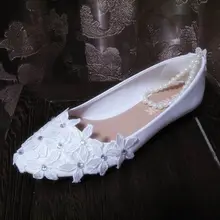 Свадебные туфли на Плоском Каблуке женские туфли ручной работы с романтическим цветком и кружевом для вечеринки, платье для выпускного вечера большие маленькие размеры, доступные туфли на плоской подошве для свадьбы