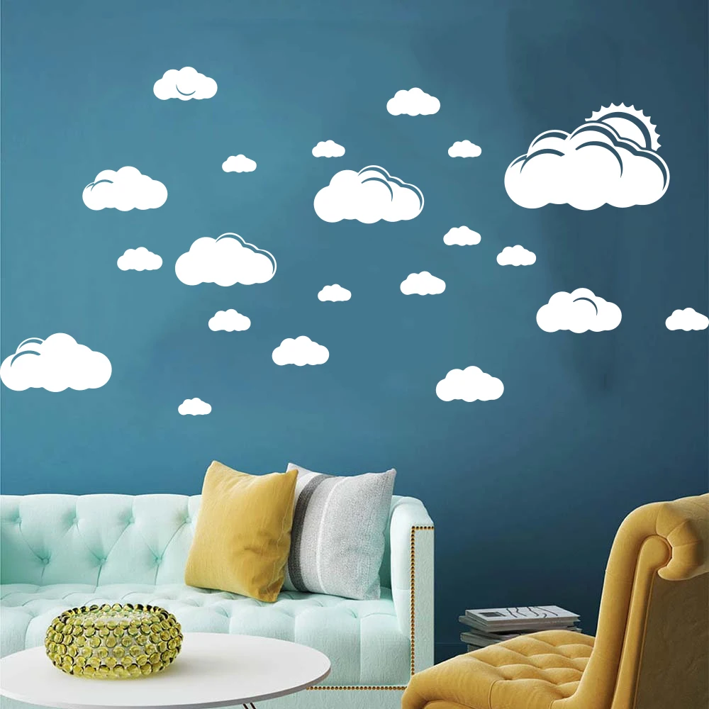 Cartoon Sun Clouds Sky Wall Decal Baby Nursery Kids Room Cute Clouds Sun Nature Wall Sticker Bedroom Playroom Vinyl Home Decor (4)