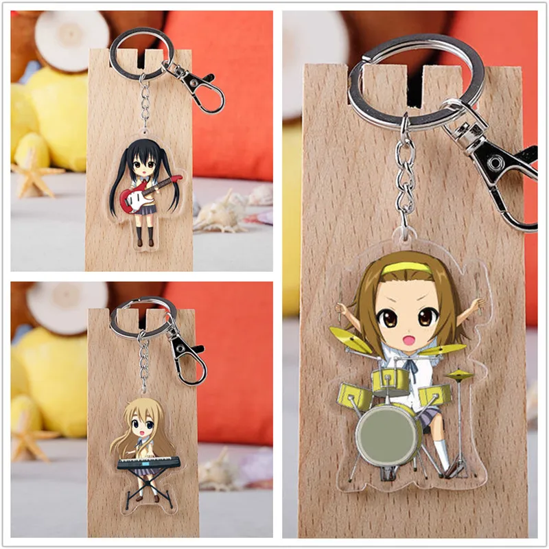 

10 pcs/lot Anime K-ON! Acrylic Keychain Toy Figure Akiyama Mio Tainaka Ritsu Bag Pendant Double sided Key Ring Gifts