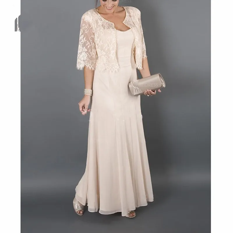 

2019 Plus size Elegant Mother of the Bride Dresses with Jacket Lace Chiffon mother of the bride dresses for weddings