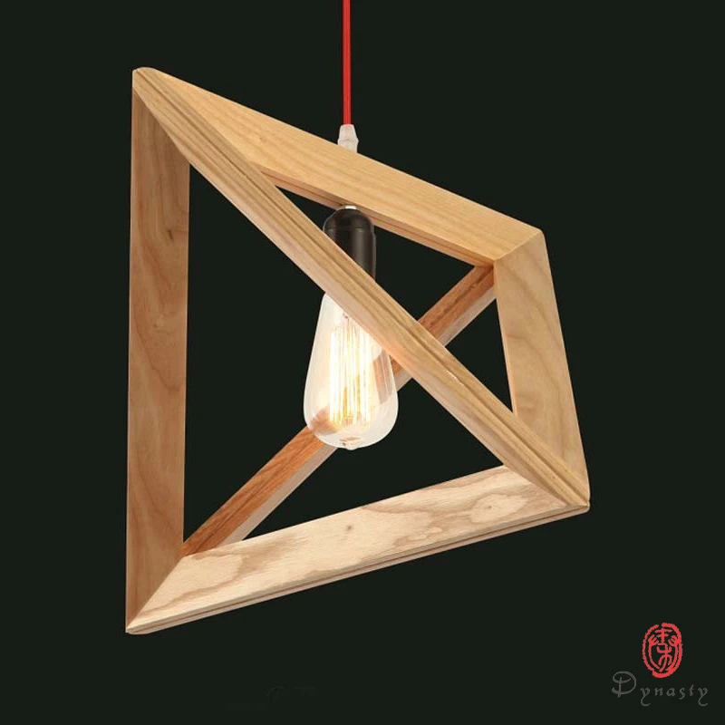 

Europe Style Oak Pendant Light Triangle Wooden LED Hanging E27 Holder Art Decorative Dinning Master Bed Room Coffee Shop Dynasty