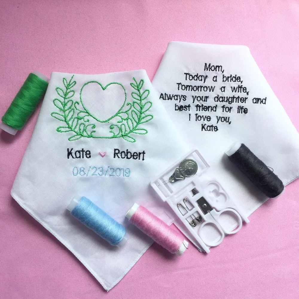 

1 Set Custom Wedding Gift to Bride Mother, Embroidered Wedding Handkerchief for Mother of the Bride, Personalized Wedding Gift
