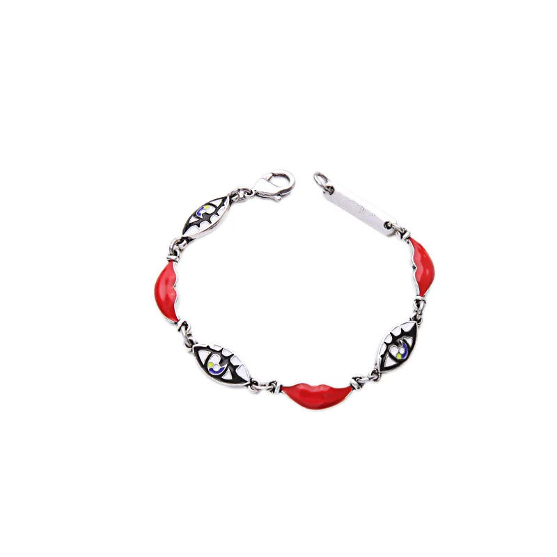 

2016 Hot Sale Designer Jewelry Enamel Eye Red Lip Bracelet Silver Color Nifty Statement Bracelet Feminine