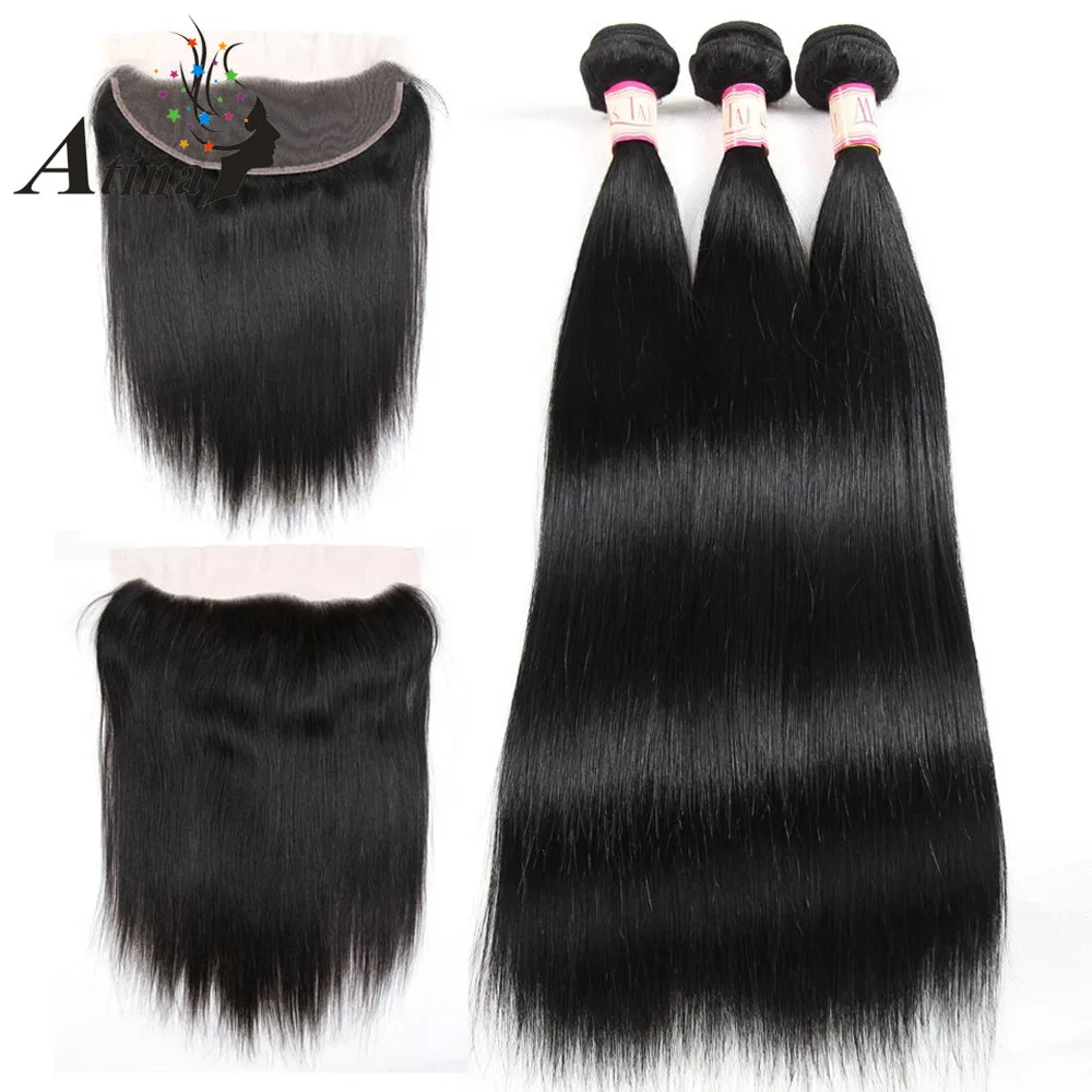 

Brazilian Straight Hair Bundles With Closure Natural Color Virgin Hair Lace Frontal Closure With Bundle Deals Atina Hair