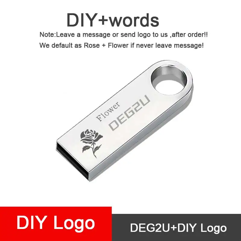 DEG2U- Plus DIY logo Usb флеш-накопитель с индивидуальным логотипом, 16 ГБ, 32 ГБ, 8 ГБ, флешка, металлический серебристый USB, 4 Гб, 128 ГБ, диск DJ, карта памяти, 64 ГБ - Цвет: DEG2U- Plus DIY logo