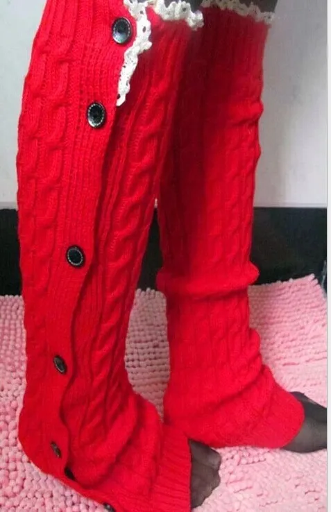 Новые гетры на пуговицах, вязаный кружевной танк с акулой, гетры, гетры с манжетами, гетры с кружевной отделкой, носки для ботинок, вязанные крючком#3715 - Цвет: red