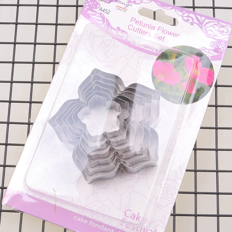 6pcs/set Stainless Steel Petunia Flower Cutters Set DIY Fondant Cake Silcers Set Cookie Cake