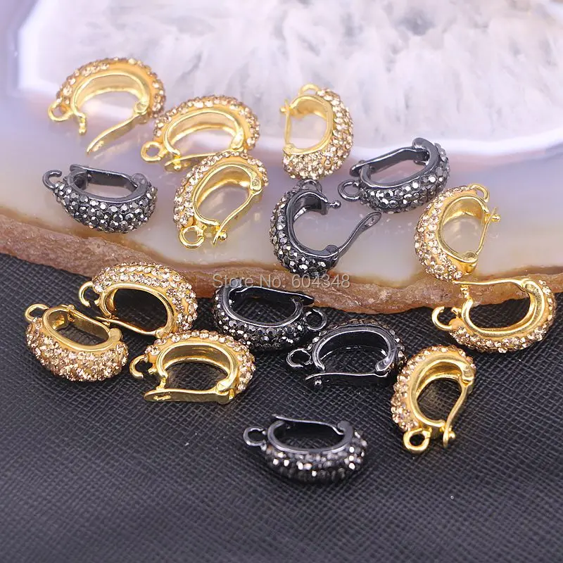 

30PCS ZYZ138-6297 Pave Crystal Rhinestone Gold / Black Dangle Beads Clasps, Pendant Bails Jewelry Findings