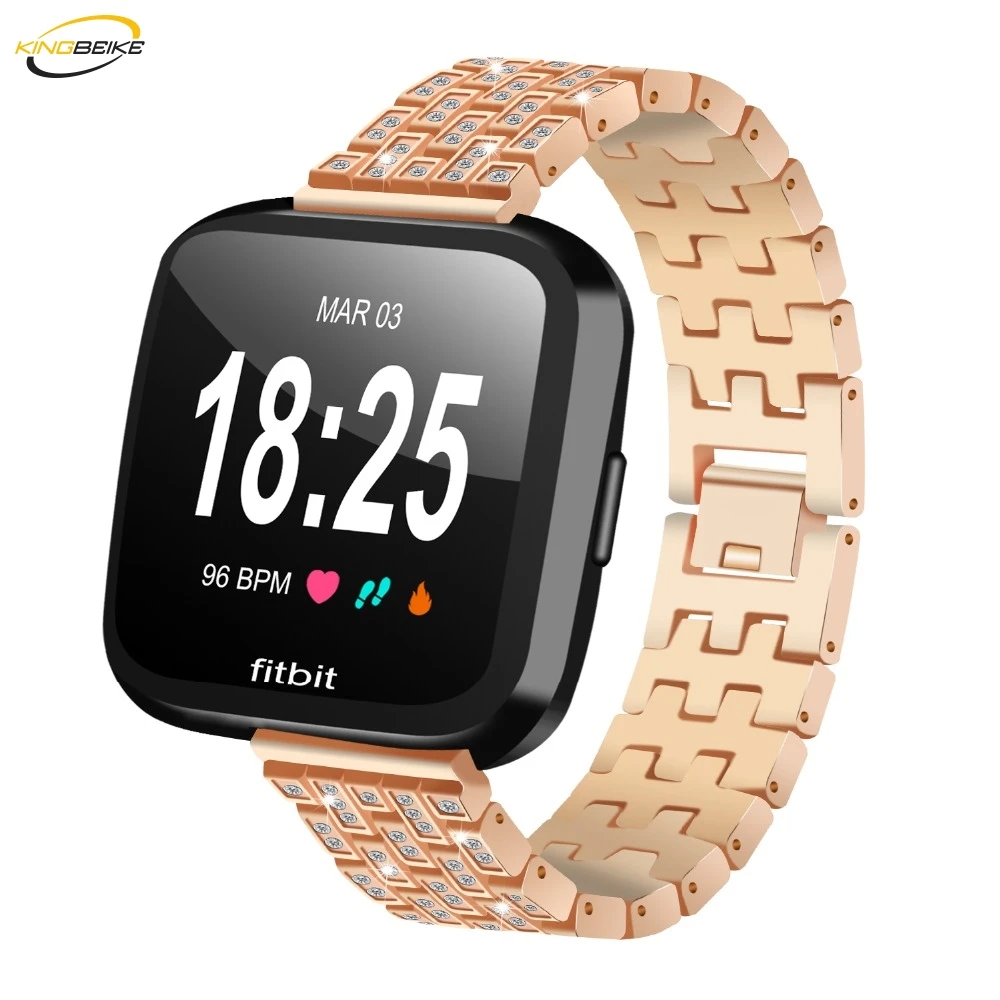 

KINGBEIKE Stainless Steel Watchband For Fitbit Versa Replacement Smart Watch Band Metal Imitation Diamond Belt Wristwatch Strap