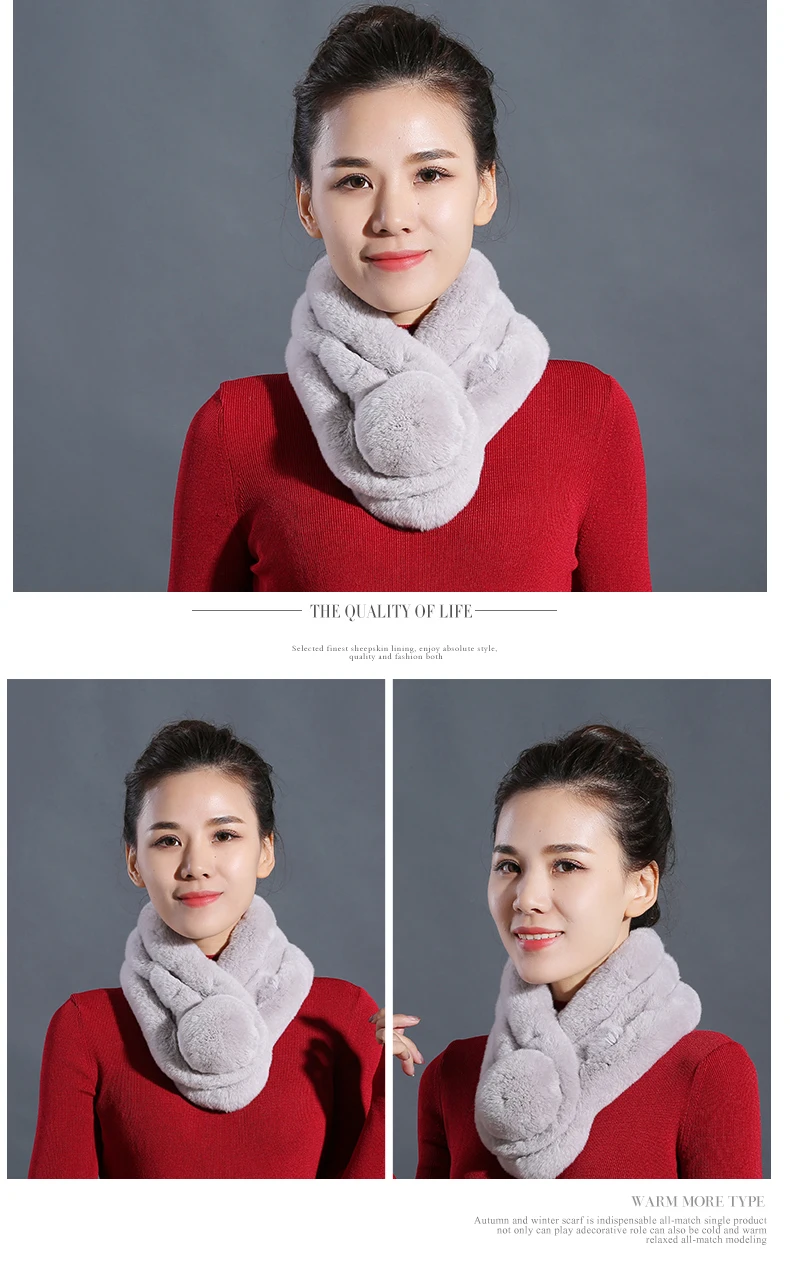  Women Fur Scarf Ball Winter Real Rex Rabbit Fur Scarves Collar Female Warm Neck Color Pompoms cachecol  (7)
