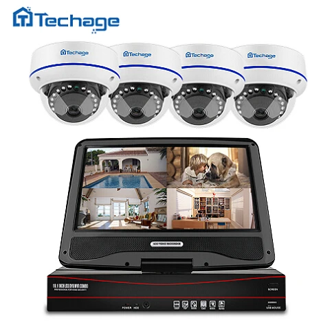 Techage 8CH 1080P POE CCTV система 10," lcd NVR комплект 2MP Крытый открытый купол Антивандальная IP камера P2P комплект видеонаблюдения - Цвет: Белый