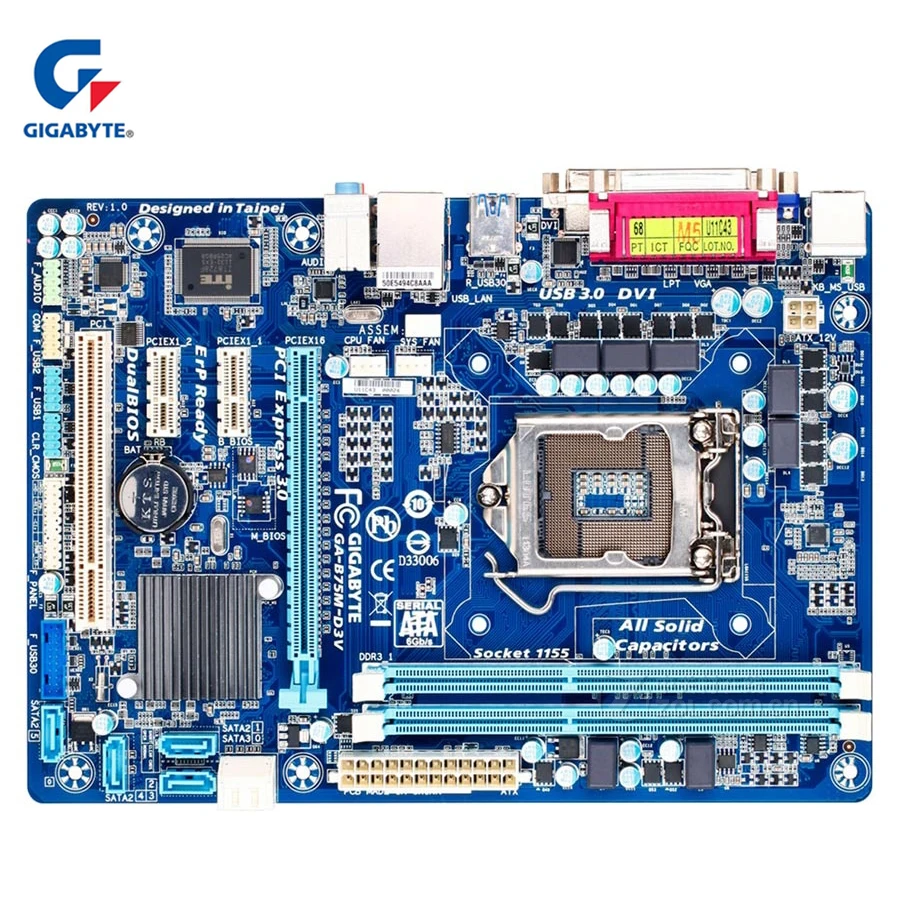 Оригинальная Материнская плата Gigabyte LGA 1155 DDR3 16G B75 B75M D3V настольная системная б/у DVI