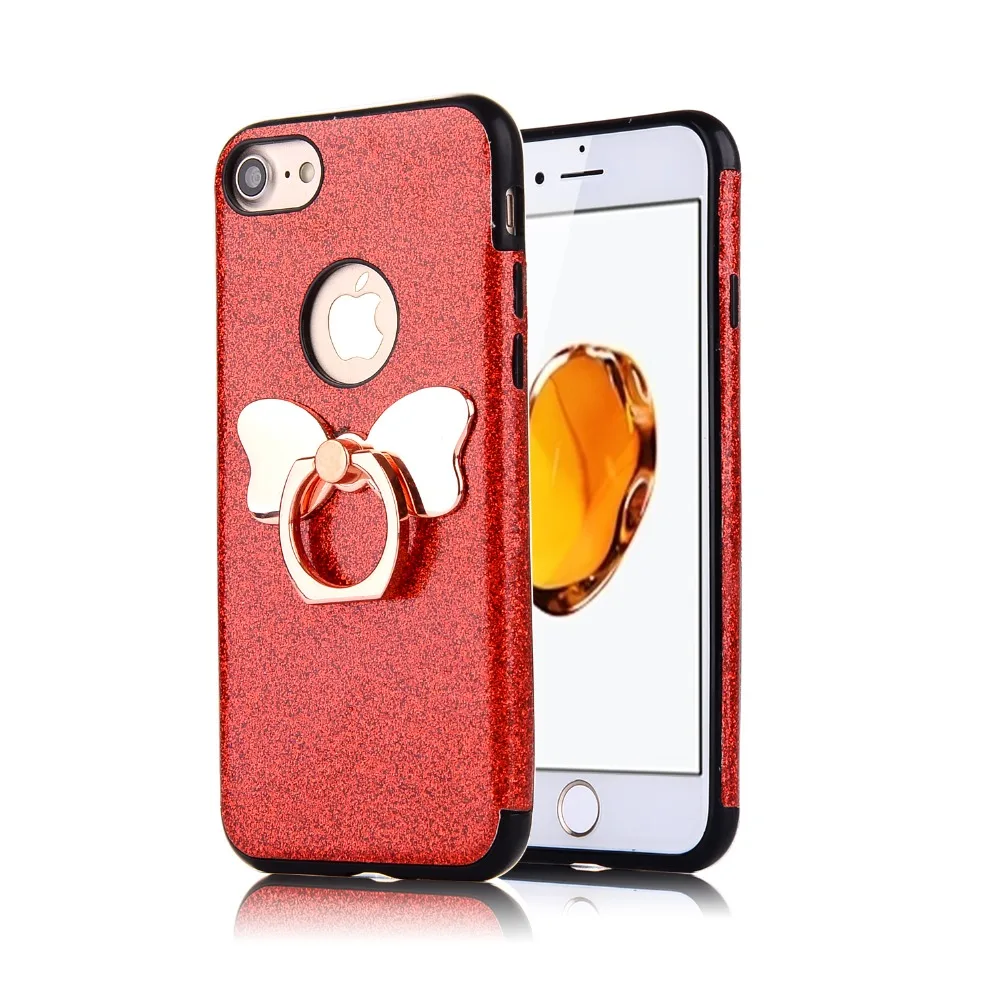 Bling Glitter Case For IPhone 8 7 6 6S Plus Ring Support Shiny Flash