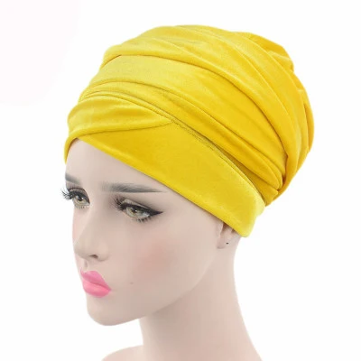 Новая модная женская бархатная длинная головная повязка в виде чалмы, сетка, бархат, двойной слой, золотой бисер, мусульманский хиджаб, шарф, тюрбант, галстук, головной убор - Цвет: 1