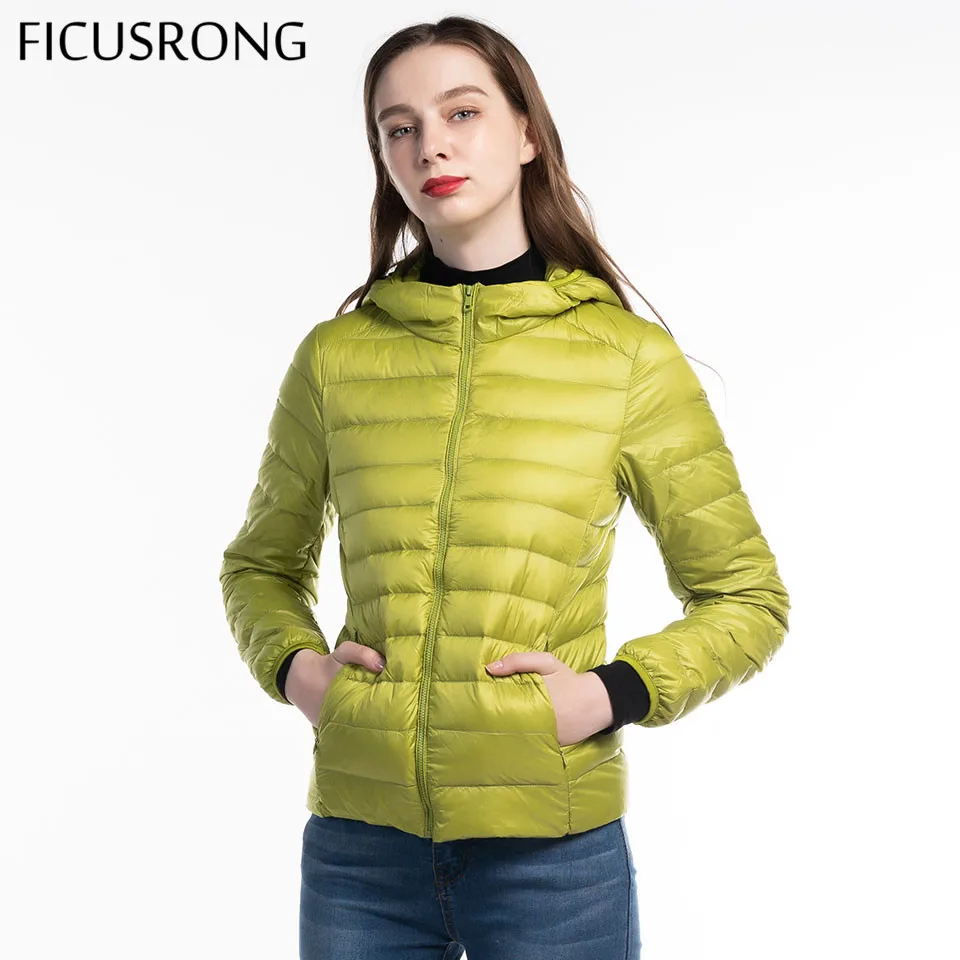 

FICUSRONG Woman Candy Color Ultra Light Jacket 2019 New Hooded Women's Autumn Winter Down Jacket Slim Parka Zipper Pockets Coats