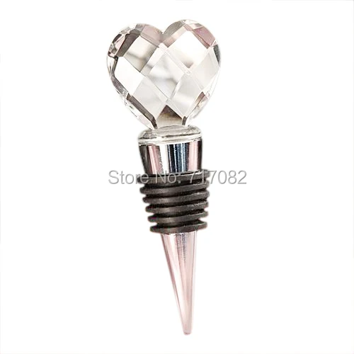 Free Shipping! Wholesale Heart Crystal Topper Design Wine Bottle Stopper Favors Metal Silver
