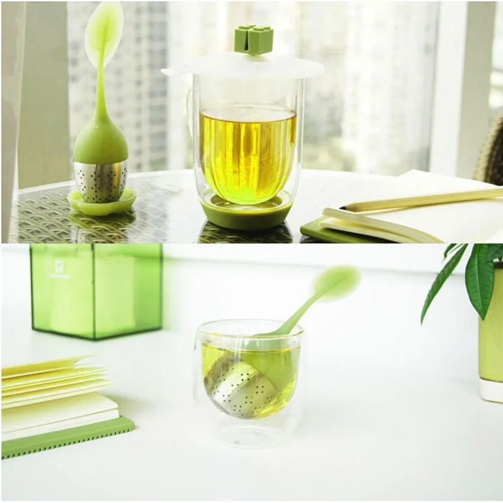 

Silicone Tea Infuser Reusable Tea Strainer Sweet Leaf with Drop Tray Novelty Tea Ball Herbal Spice Filter Tea Tool