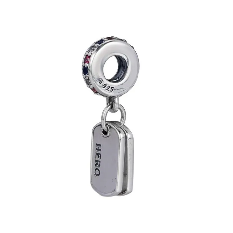 925 Sterling Silver Hero Dog Tag Dangle Charm Fit Pandora Charm Bracelets Silver 925 Original