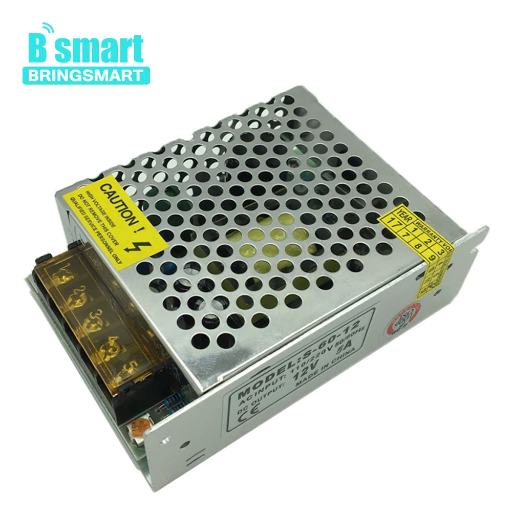 

Bringsmart Wholesale 12V 5A AC to DC Transformer Power Adapter 5A 1 Wires Output AC 220v to 12v DC Power Supply
