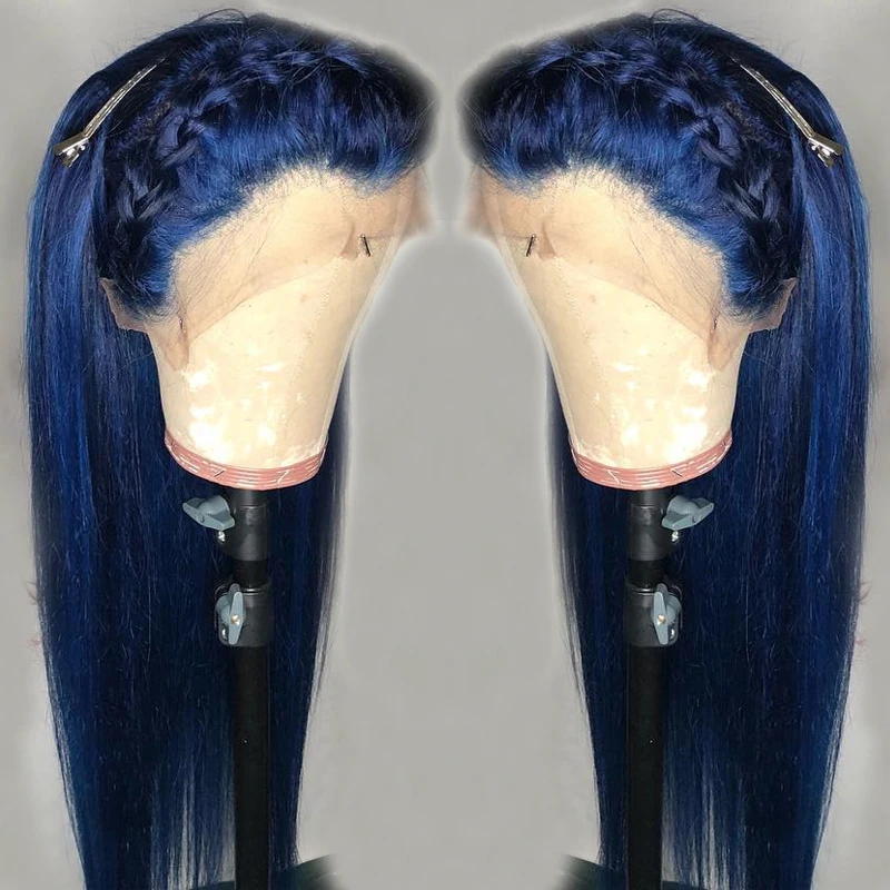 Цветной синий Полные кружевные человеческие волосы парики 13x6 Синтетические волосы на кружеве парики 613 блондинка Фронтальная Закрытие парик 150% плотность HD