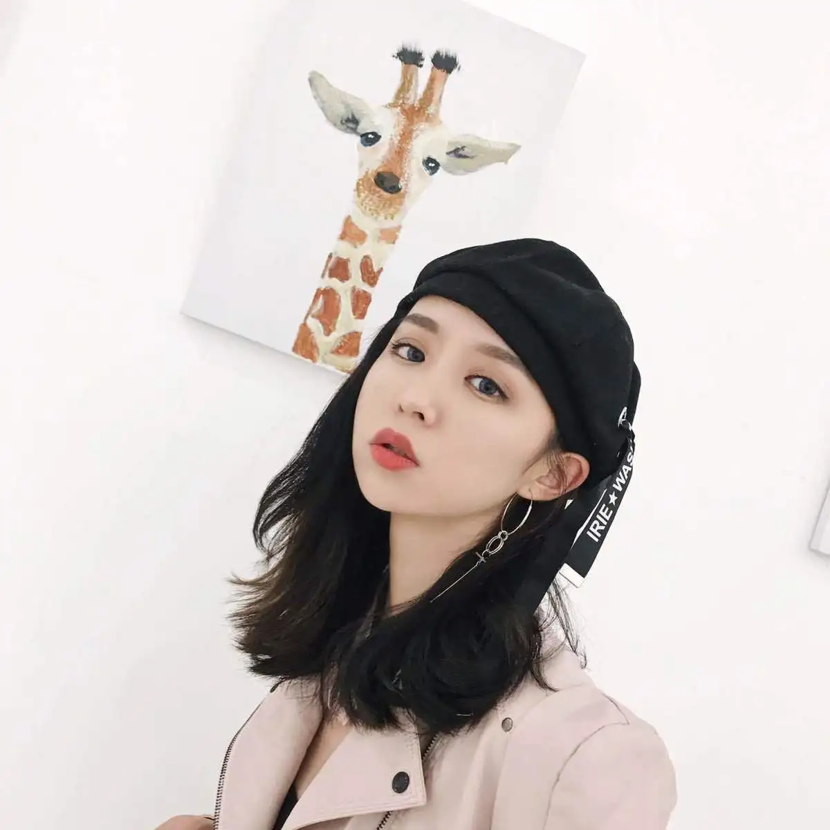 Весенне-зимняя индивидуальная Длинная лента корейская шляпа женская теплая шерстяная восьмиугольная шляпа с буквами однотонные береты